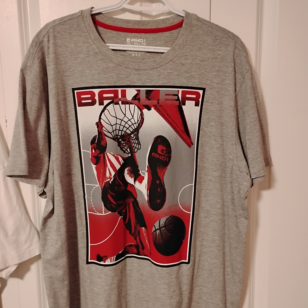 2 AND1 Gray Tee with Red Basketball Graphic Sold Together